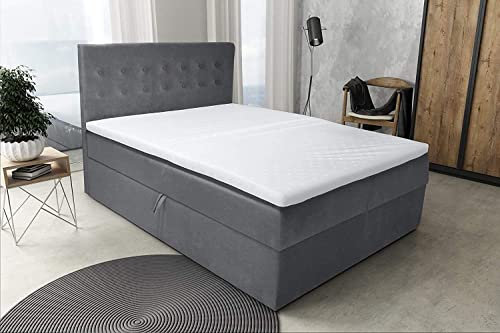 Best For Home Boxspringbett S Deluxe mit 7 Zonen Taschenfedermatratze 4 Größen 10 Farben (140x200, Grau)