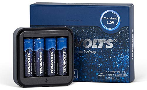 TENAVOLTS 1.5V AA Lithium Rechargeable Battery, 1.8h Fast Charge, USB Charger, Constant Output at 1.5V, 2775 mWh, 4 Count with Charger