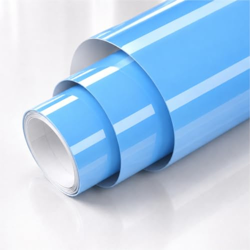 TipTopCarbon Möbelfolie selbstklebend Glanz Vinyl - langlebige Möbel Klebefolie Licht-Blau 2m x 60cm - Klebefolie Küche - selbstklebende Folie Möbel - moderne Schrankfolie versch. Größen