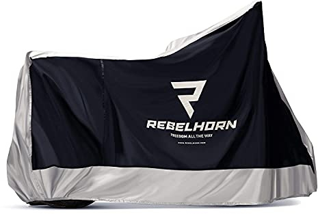 REBELHORN Cover II/Shelter Motorradabdeckung | Strapazierfähiges Polyester | Zwei Löcher zur Anti-Diebstahl-Kette | Figurbetonte Passform | Elastische Gummi und EIN Verschluss unten