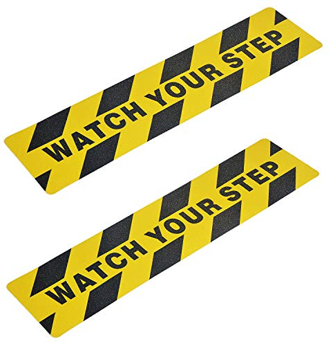 6 x 24 Watch Your Step Floor Tape Anti Slip Warning Sign Sticker Adhesive Non- Slip Abrasive Decal for Workplace Home Safety Wet Floor Caution - 2 Pack