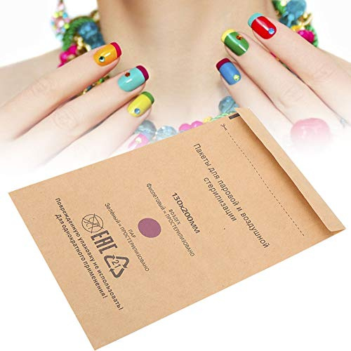 Brrnoo Einweg Sterilisierungsbeutel, Sterilisation Tasche, Desinfektionsbeutel für Kosmetik und Nagelwerkzeuge, Einweg Zubehör für Nagel Sterilisatoren Desinfektionsmaschinen, 130 x 200 mm, 100 Stück