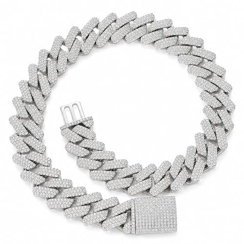 ICEDIAMOND 20MM Hip Hop Iced Miami Cuban Link Chain Halskette, 14K vergoldetes Bling CZ Bling Diamond Choker schwere kubanische Halskette, luxuriöses Trendschmuckgeschenk für Männer