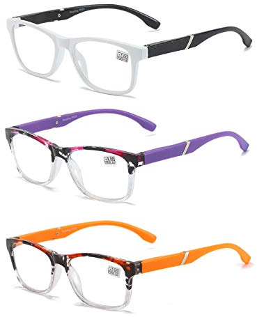 MMOWW Occhiali da Lettura Uomo Donna Confezione da 3 - Occhiali Ultraleggeri con Cerniere a Molla (Bianco + Arancione + Viola, +3.5)