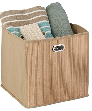 Relaxdays Contenitore Portaoggetti in bambù, Scatola Alta da Bagno, Quadrata, HLP 31 x 31 x 31 cm, Pieghevole, Naturale