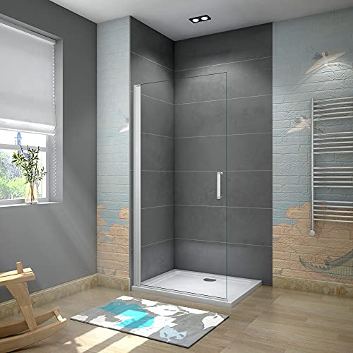 WALK IN Parete Doccia 85x185cm Movibile Girevole vetro 5mm Bianco Argenteo | Trasparente, Vetro Temperato, Verso Interno Esterno, Telai Bianco Argenteo Opaco