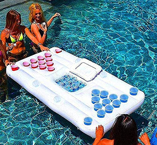 snowvirtuos Beer Pong Luftmatratze Aufblasbar Bierpong Tisch Mit 28 Tassenlöchern Hochdichtem PVC Pool Party Boot Schwimmendes Bier Pong Float mit Eiskübel Biertisch Trinkspiel (71x31.5x4.5 Zoll)