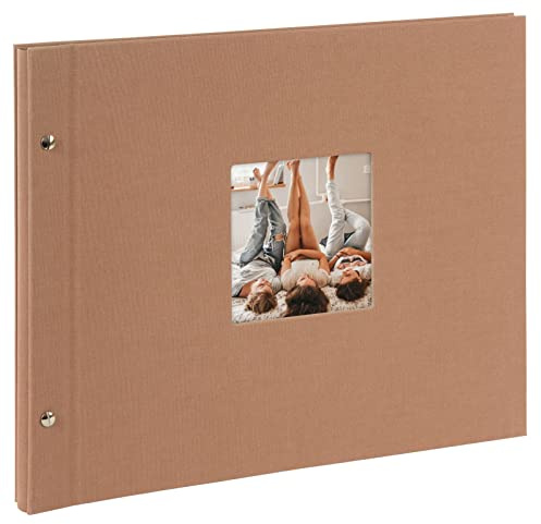 goldbuch 28 519 Schraubalbum Bella Vista Haselnuss, Fotobuch 39 x 31 x 2,5 cm, Foto Album 40 schwarze Seiten, Bilderalbum Einband Leinen, Photoalbum mit Fensterausschnitt, Photo Buch Haselnuss-Braun