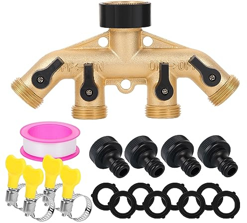 Gardena Verteiler, Gardena Wasserverteiler, 3/4 Zoll und 1/2 Zoll Gardenas 4-Wege-Verteiler, für Gartenbewässerung, Küche, Waschen, Wasserdurchfluss Regulier- und Absperrbar