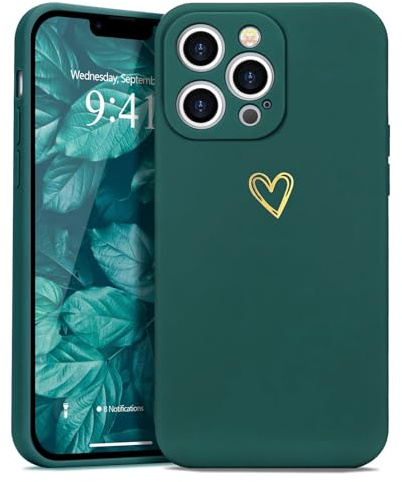 Wirvyuer Kompatibel mit iPhone 13 Pro Handyhülle Mädchen Hülle Gold Liebesherz Weich Silikon Case Süßes Gold Love Slim Stoßfest Schutzhülle für iPhone 13 Pro Dunkelgrün