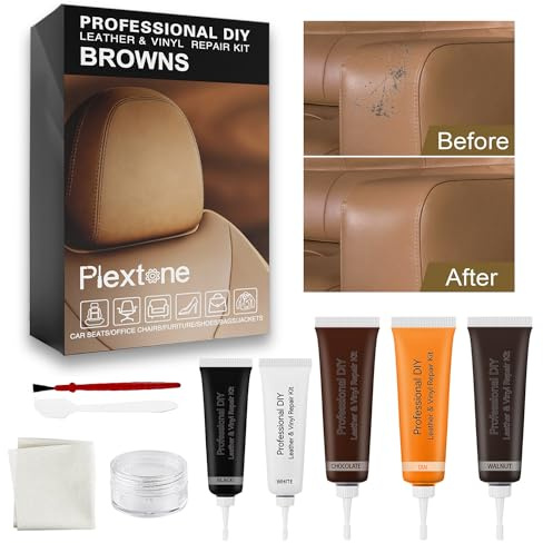 Plextone Reparatur-Set für Leder und Vinyl, zur Wiederherstellung von Möbeln, Autositzen, Sofa, Jacke, Geldbörse, Gürtel, Schuhen, echt, italienisch, gebunden, PU-Leder. (braun)