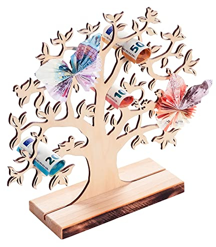 Casa Vivente Geldbaum aus Holz, Lebensbaum Deko, DIY Verpackung für Geldgeschenke, Geld Holzbaum, Baum Deko, Schmuckbaum Geschenk, Geschenke zum Selbstgestalten, Holzdeko, Holz Baum, Dekoration