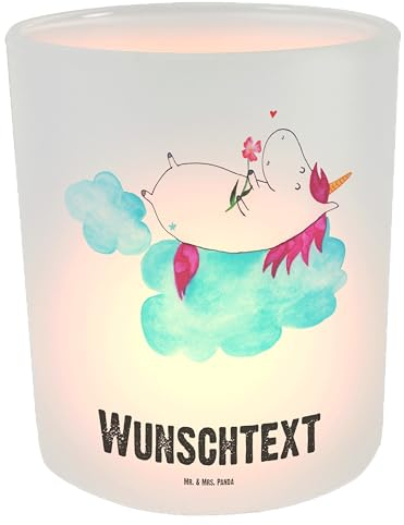 Mr. & Mrs. Panda Windlicht selbst gestalten Einhorn Verliebt - Personalisierte Geschenke, Personalisiertes, Laterne mit Namen, Liebe, Kerzenhalter personalisiert, Einhörner, Unicorn, Kerzenglas, Wolke