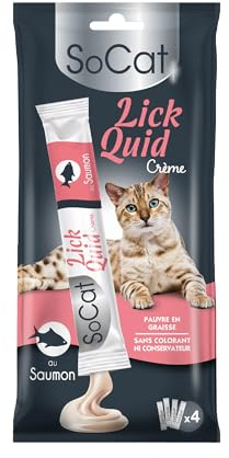 Riga - Socat Lick Quid - Friandises pour Chat - Snack Humide Au Saumon - Crème A Lécher - Riche en Protéines - sans Céréales - Faible en Graisses - Récompense Idéale - 4 x 14g