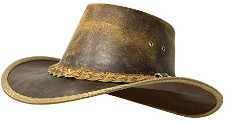 Albsales läderhatt galen häst western cowboy ridning läder hatt band solskydd unisex (as3, alfa, s, brun), BRUN, S