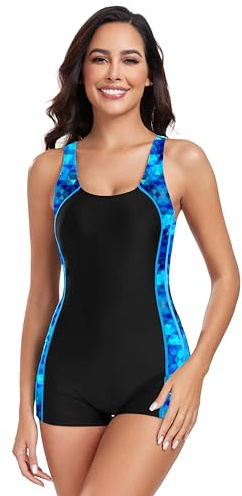 BEACHKINI Dambadkläder Boyleg One Piece Baddräkt Sport Simbaddräkt Öppen rygg,06 Färggradient,EU 38