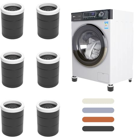 CFlong 6 Pcs Washing Machine Feet, Anti Vibration Mat, Rubber Feet Pad, Anti-slip Pad, Shock Absorber, Non-slip Fixed Anti-deviation, Used for Dryer, Washing Machine, Dishwasher (Black)