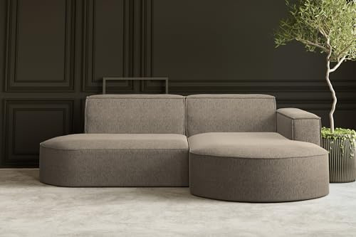 Kaiser Möbel - Ecksofa mit Wohnlandschaft, Eckcouch L-Form, Sofa 3-sitzer, Polstersofa, Bequemes Couch mit Ottomane für Wohnzimmer, Relaxsofa, Lounge-Set, Verita Stoff, MODENA Studio, Warmbeige Rechts