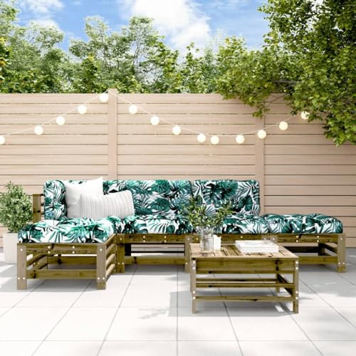 ULUYYUC 6-TLG. Garten-Lounge-Set, Eckbank Fußhocker Balkonmöbel Eckbankgruppe Geeignet für Balkon Garten Hinterhof Außenbereich mit Kissen Imprägniertes Kiefernholz
