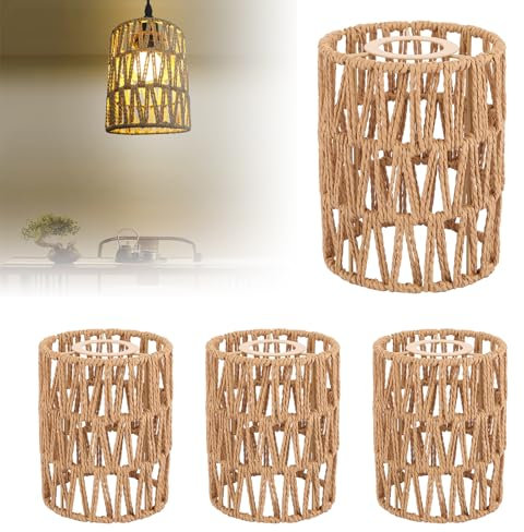 AKOLAFE 4 lampadari a sospensione in stile boho, 12 x 12 x 15 cm, paralume in rattan di carta, accessorio per lampada da terra, lampada da tavolo, lampade a sospensione, paralume a sospensione