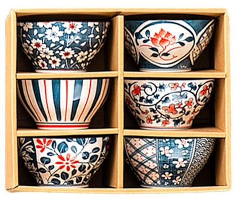 Starry Mart Ceramic Japanese Rice Bowl Gift Set - Serving Bowl for Rice Soup, Salad, Dessert (Set of 6)