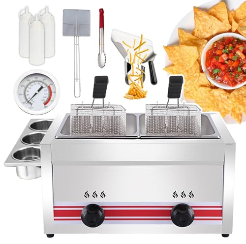 json2xml Countertop Deep Fat Fryer-Home &Commercial, with 10pcs accessories,10l+10l large capacity Fryer/pneumatic Dual Tank Fryer,2 pots with 2 independent control knobs-Adjustable firepower