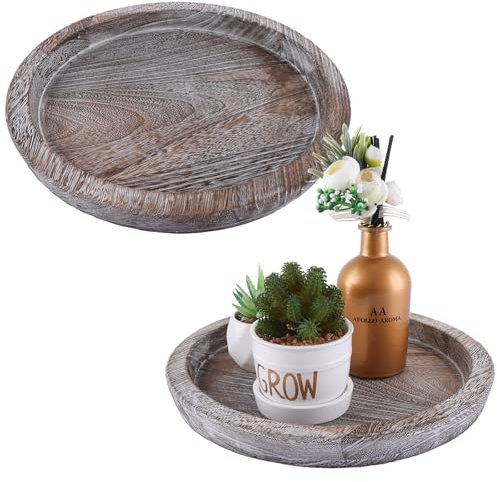 WOPPLXY 2 PCS Rustic Wooden Serving Tray - 28CM Round Candle Holder for Coffee Table, Home Decor and Table Centrepiece