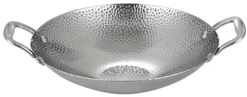 Budstfee Wok pequeño, Wok de Acero Inoxidable, Mini Wok de 9 Pulgadas de Doble Mango, Wok de Fondo Redondo Antiadherente, Wok de inducción Gruesa para saltear, sopas y pastas, Wok de Fondo Redondo