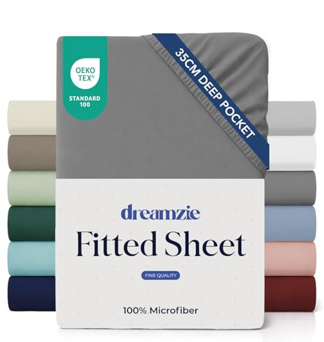 Dreamzie - Spannbettlaken 180x200cm - 100% Mikrofaser - 35cm hoher Steg | Anthrazit · OEKO-TEX · Spannbetttuch · Ultraweich · Für hohe Matratzen · Pflegeleicht · Leintuch · Für Doppelbetten