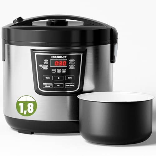 MOOSUM Olla Arrocera Electrica - 5 litros - Para 3-10 Personas - Revestimiento de Cerámica, con 8 Programas para Arrocera, Yogurtera o Vaporera, Tartas o Sopas