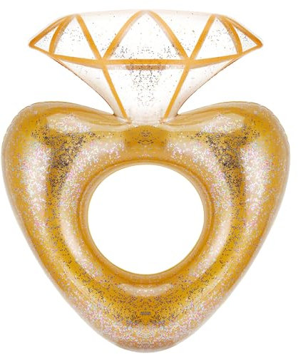 MoKo Anello da Nuoto, Galleggiante del Diamante Glitterato Oro Rosa, Materiale PVC Spesso, Accessori per Decorazioni di Festa Lago Spiaggia, Galleggianti Divertenti di Acqua per Adulti, Giallo Dorato