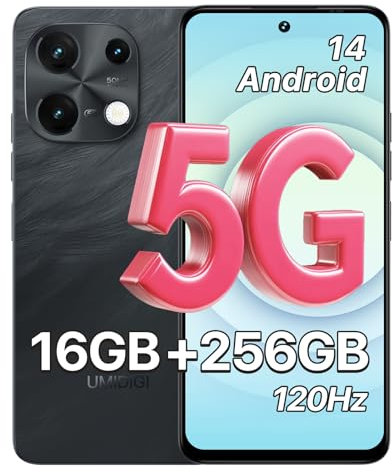UMIDIGI 5G Mobile Phones, Android 14 Smartphone, 16(8+8) GB +256GB/1TB, 6.8+120Hz Display Phone, 50MP Camera, Sim Free Unlocked Mobile Phones, 5000mAh, Dual SIM/FaceID/Fingerprint, Note 100 5G Black