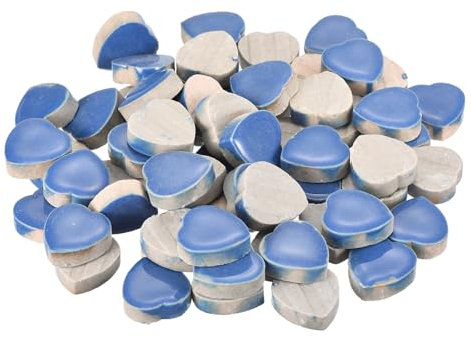 QUARKZMAN 200g Keramik Mosaikfliesen für Bastelbedarf, Herz Hellblaue Keramikfliesen für Mosaik-Kits Garten Trittplatten Cup Mat