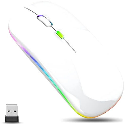 Ultra Slim 2.4 GHz Wireless Mouse with USB Mini Receiver Compatible for PC Laptop Computer & More, Portable Cordless Small Mice Silent Mouse with Adjustable DPI Suitable For Men & Women (White)