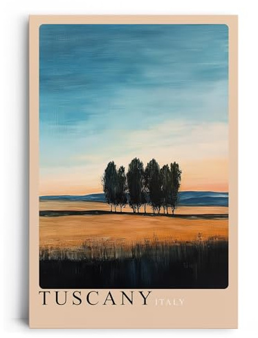 Paul Sinus Leinwandbild 80x120cm Toskana – Sanfte Hügellandschaft mit Zypressen im warmen Licht eines mediterranen Sonnenuntergangs