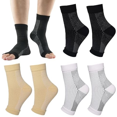 EnixwH 3 par ortopediska kompressionsstrumpor för kvinnor, män, plantar fasciit strumpor, kompressionsstrumpor mot hälsporre och plantar fasciit, och neuropati ankelbandage, för svullnader, Svart