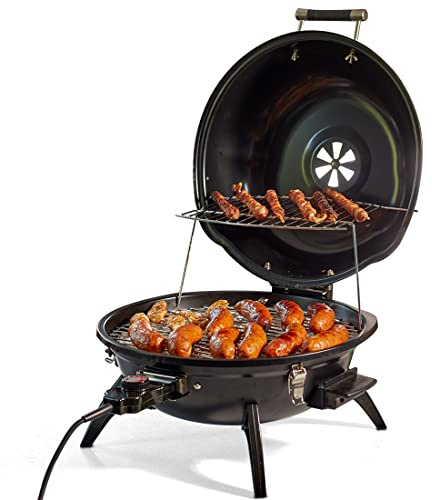 CUSIMAX Barbecue électrique de table, pour utilisation intérieure et extérieure, balcon, jardin et cuisine, 1600W Barbecue électrique de table portable avec couvercle et température réglable