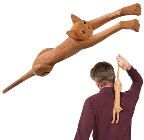 Rascador de espalda en forma de gato, rascador de espalda de madera, rascador de espalda de madera tallado a mano, rascador de espalda para mujer, masajeador manual de espalda larga, gran regalo para