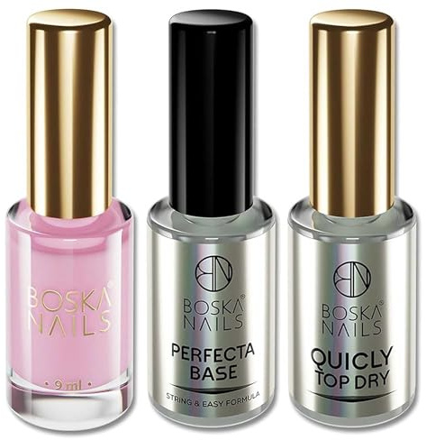 Boska Nails Kit de manicura con base de esmalte de uñas Franesa, nº 662, Quicly Top Dry 9 ml, base y capa superior para esmaltes de uñas clásicos, cuidado de uñas, base coat