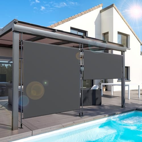 Eikuavons Klemmmarkise Balkon Markise 150x270cm | Vorgerolltes Klemm-System ohne Bohren | UV-beständige Vertikalmarkise mit Sichtschutz | Wetterfest für Balkon & Terrasse