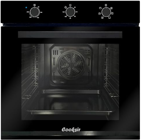 60CM-Einbaubackofen, 60L Großraumbackofen mit Stecker, 2200W, 6 Funktionen | Cooksir backofen 60 liter, mechanischer Drehknopf, 120-Minuten-Timer, Heckgebläse, 230V, 50Hz
