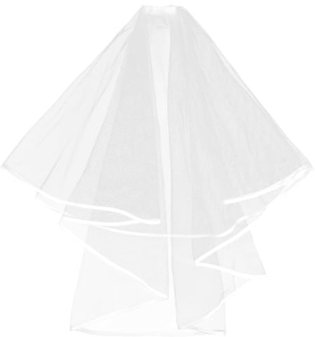 Heclia White Bridal Veils for Wedding Simple Elegant Satin Edges Waist Length Tulle Short Veils Bachelorette Party Bridal Shower Accessory Fit for Photography Show Cosplay Event Halloween
