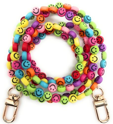 Nedimoo Handykette mit Perlen & Smiley Motiv – universelles Handyband zum Umhängen – kompatibel mit jeder Handyhülle – Kette, Handyschnur, Necklace, Lanyard – deutsche Marke