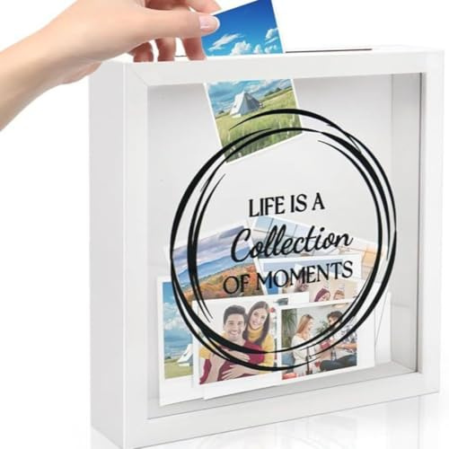 Marco de fotos 3D, caja de coleccionista de 20 x 20 cm para recuerdos con ranura, marco de madera, caja de colección de viaje, caja de sombra blanca, marco para fotos, obras de arte DIY