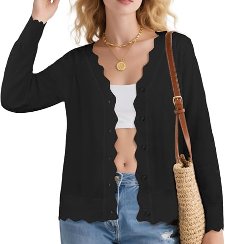 AOOSU Women's Cardigans Knit, Ladies Cardigans Long Sleeve V Neck Button UK Elegant Casual Shrugs Jumper Cardigan Black Womens Sweaters for Spring Summer Autumn Dress Evening Wedding