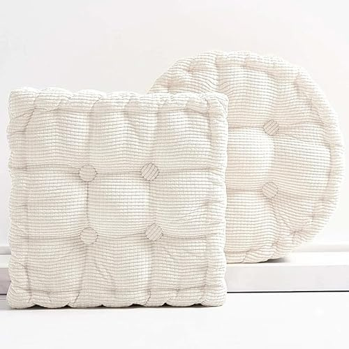 Gfobip Meditation Floor Pillow Set of 2 Large Square and Round Floor Cushions for Adults White Corduroy Floor Seat Pillows Cushion for Living Room Balcony Tatami Yoga,18x18 Inch