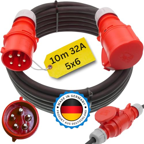 netbote24 Starkstromkabel 32A10m H07RN-F 5x6 Starkstrom Verlängerungskabel CEE Verlängerung 32 Ampere Kabel 5x6mm2 Baustelle Werkstatt Industrie Geeignet Outdoor IP44 Spritzwassergeschütz