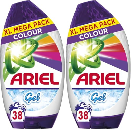 Ariel Washing Liquid Laundry Detergent Gel, 38 Washes, Colour, Brrrilliant Stain Removal Even In 15˚C Or 15min (Pack of 2)