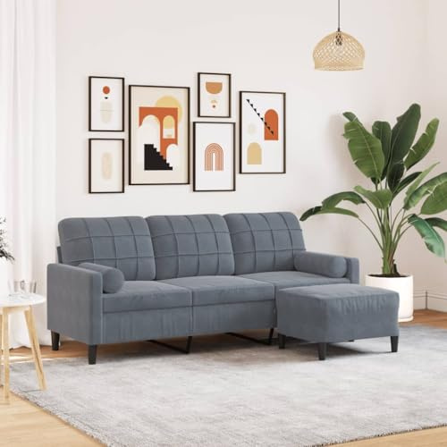 Emmtore Sofa, Couch mit Fußhocker Armlehnen Metallgestell, Polstersofa für Wohnzimmer, Loungesofa Sitzmöbel,Dunkelgrau,180 cm