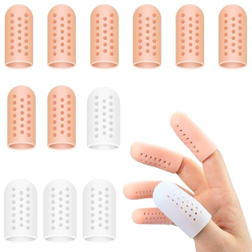 12 Pezzi Protezioni per in Silicone, Proteggi Dita Pollici,Gel Manicotti per Dita e Pollici,Elasticità Gel Protezioni Per Dita,Ideali per Casa e Lavoro(Colore Della Pelle + Bianco)